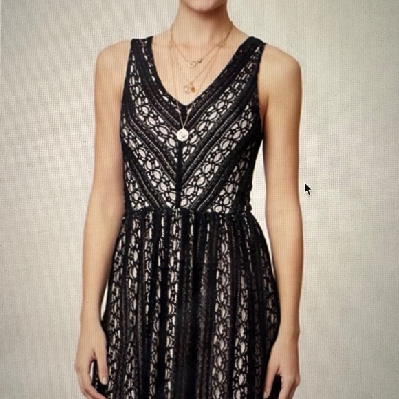 Anthropologie Moulinette Soeurs Black Lace & Nude Cocktail Dress SizeXS - Picture 2 of 6